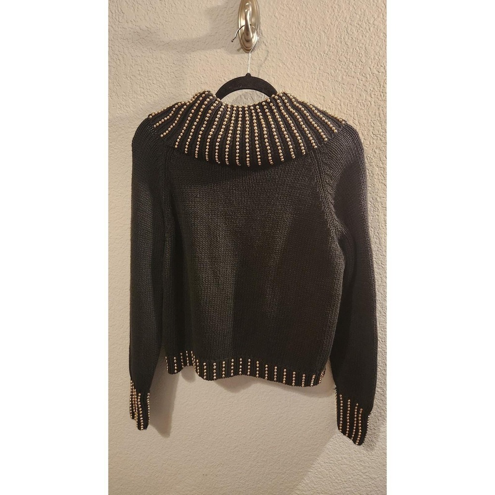 Vintage 80s Cowl Neck Sweater M Gold Tone Beaded Turtleneck Short Party - Picture 4 of 5